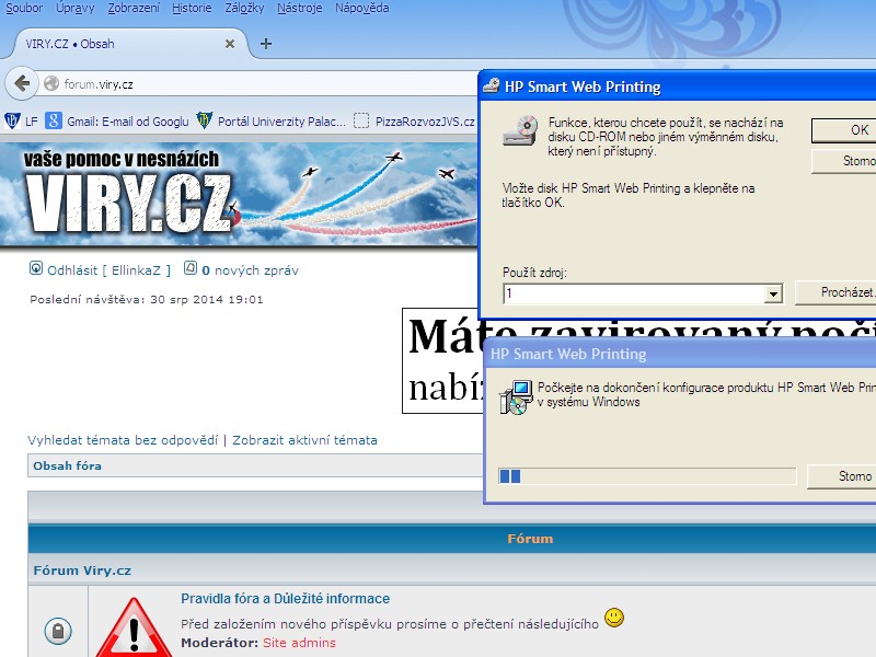 Plus mi potom začalo vyskakovat toto - ať kliknu na libovolnou ikonku...