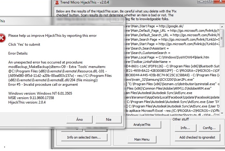 Error z HJT