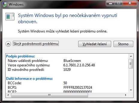 Tahle hláška vyskočí po restartnutí PC
