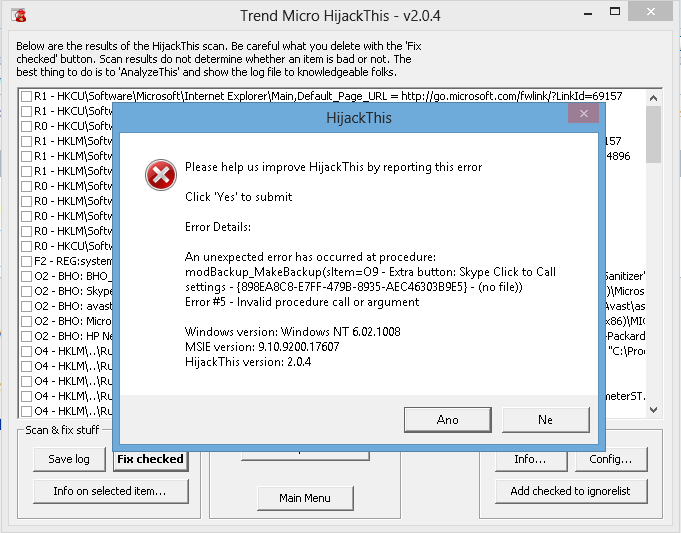 Tato tabulka se vždy objeví po zaškrtnutí správných políček a kliknutím na "fixchecked"