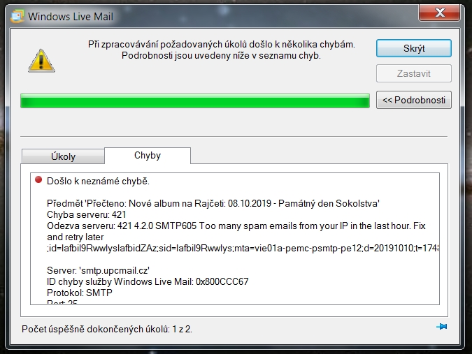 Chybové hlášení  Windows Live Mail - Spam 10.10.2019.jpg