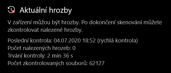 Jsou tam hrozby? Nejsou tam hrozby? Kdo ví? Defender zřejmě nikoliv.