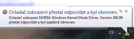 Hlaska pri obnove okna Win7