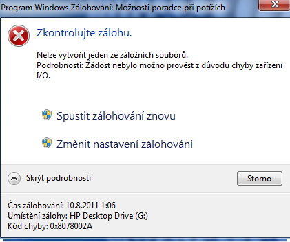 Chyba zálohy.