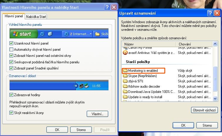 Tohle je v hlavním panelu...