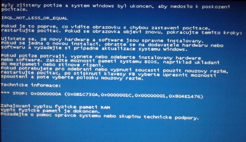 Screen modré obrazovky