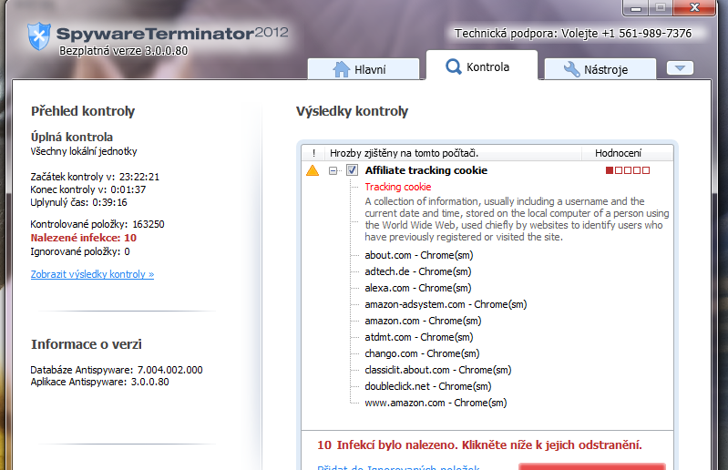 spyware terminator výsledky kontroly
